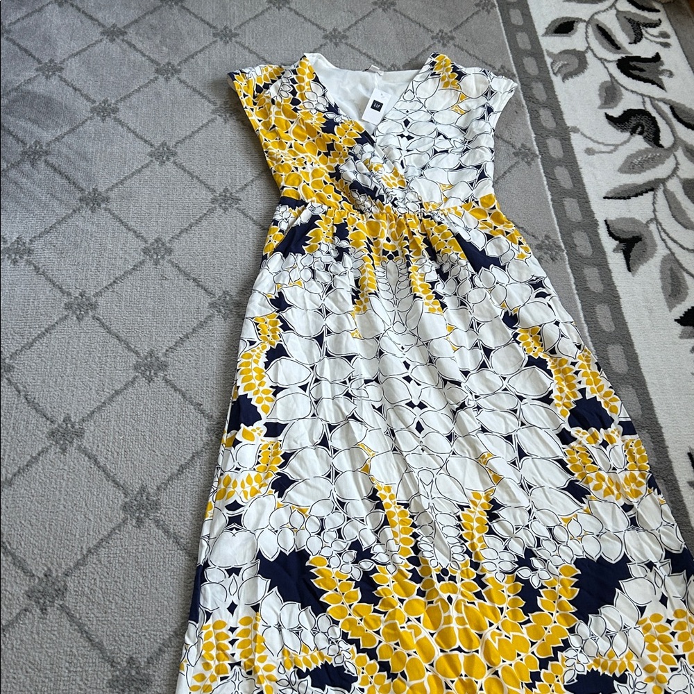 GAP Yellow and Blue Floral Lined Maxi Dress RN 54023 - Picture 2 of 12